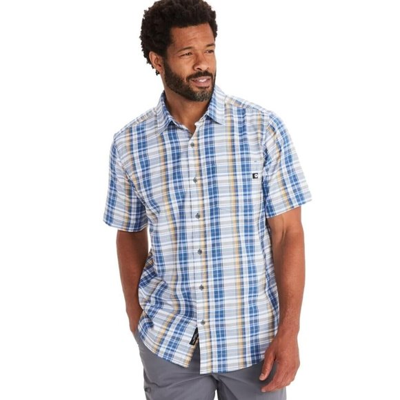 MARMOT Sugar Pine Short Sleeve Button Front Plaid Shirt Men's Small - Picture 1 of 3